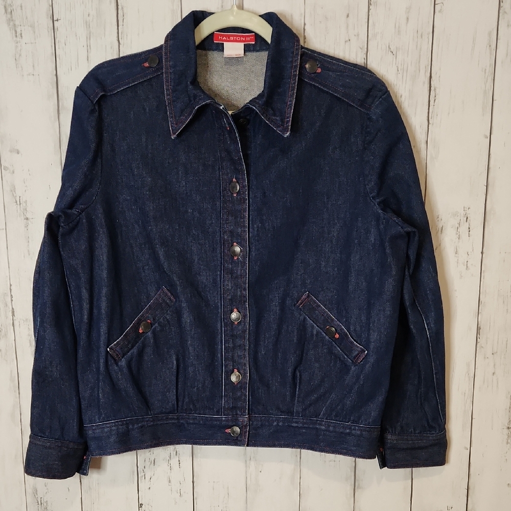 Vintage Halston III Dark Blue Jean Jacket Size 10